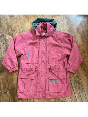 Pink and blue vintage 90s jacket with hood, zip up and pockets